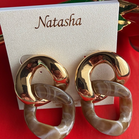 Natasha Couture Gold and Tan Statement Earrings - Picture 4 of 6